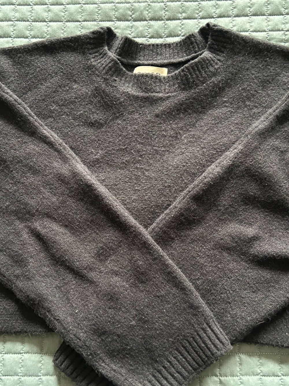 Open Edit Cozy Charcoal Crewneck Cropped Sweater